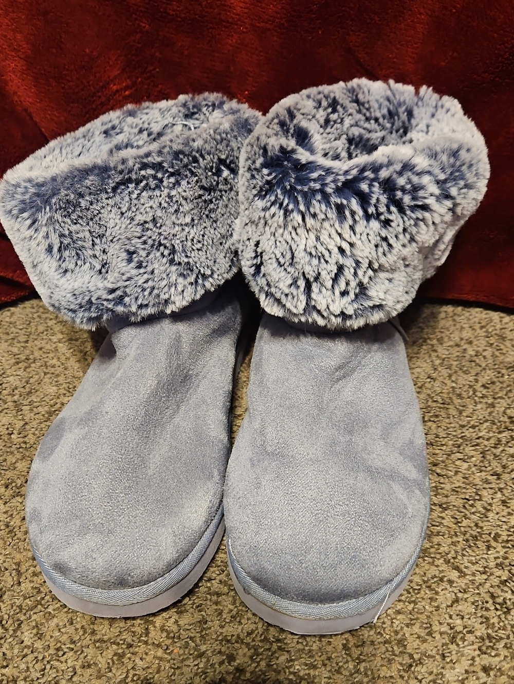 kathy ireland Plush Faux-Fur Cuff Slipper Boots - Light Blue